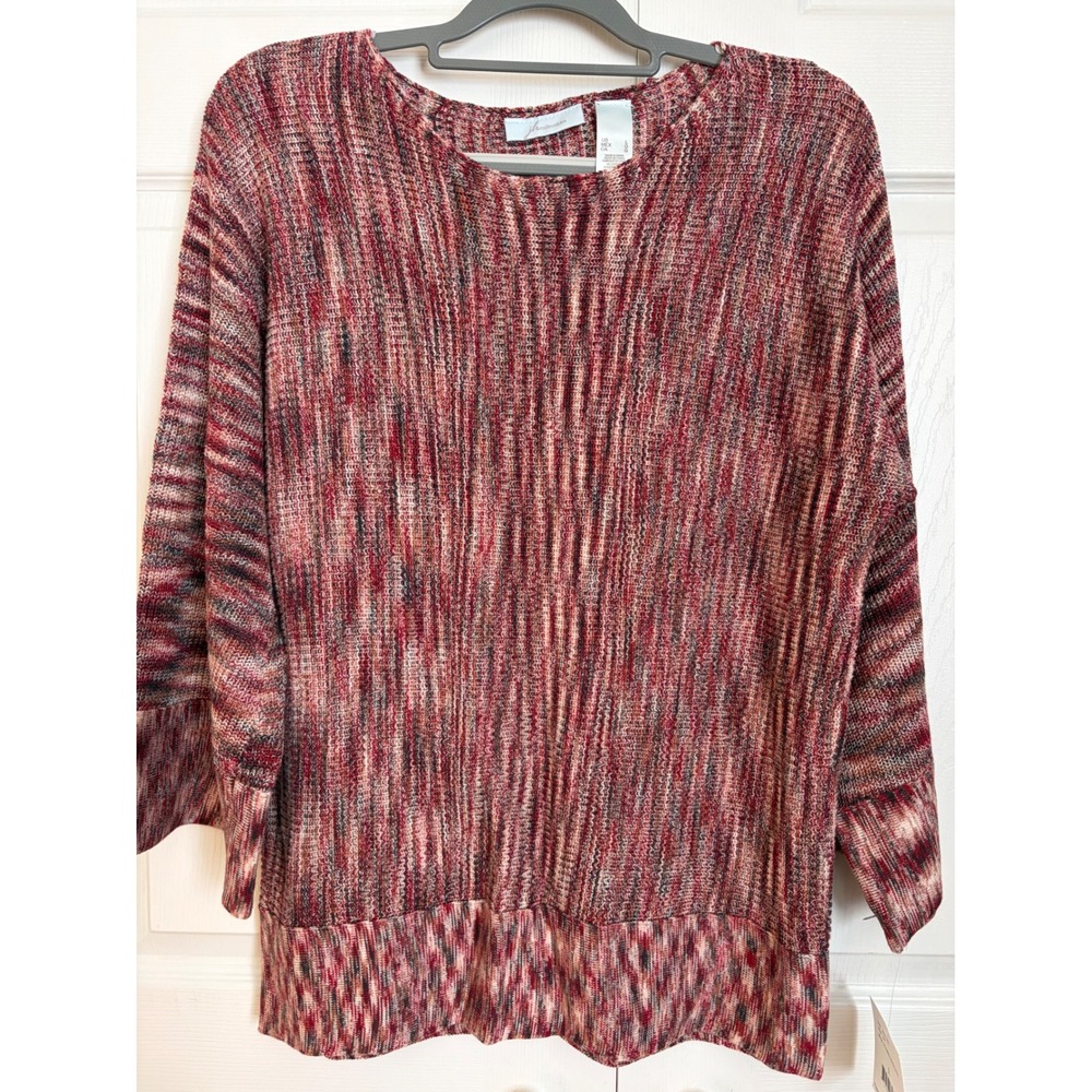 JH Collectibles Womens Space Dye Knit Sweater Red Burgundy 3/4 Sleeve Large NWT‎